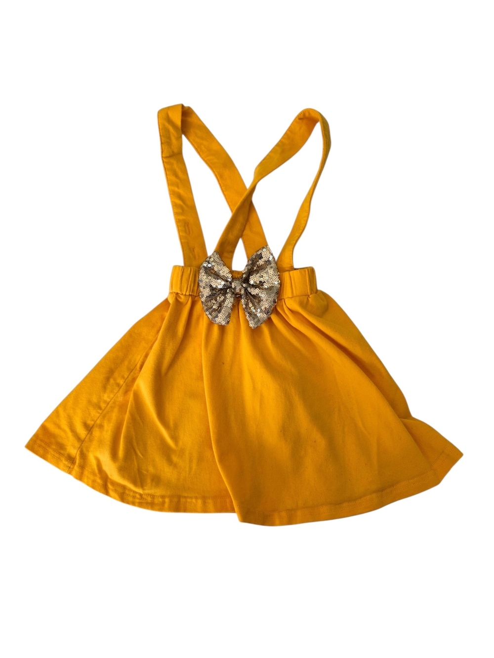 Kids Gold Bow Suspender Skirt - Yellow